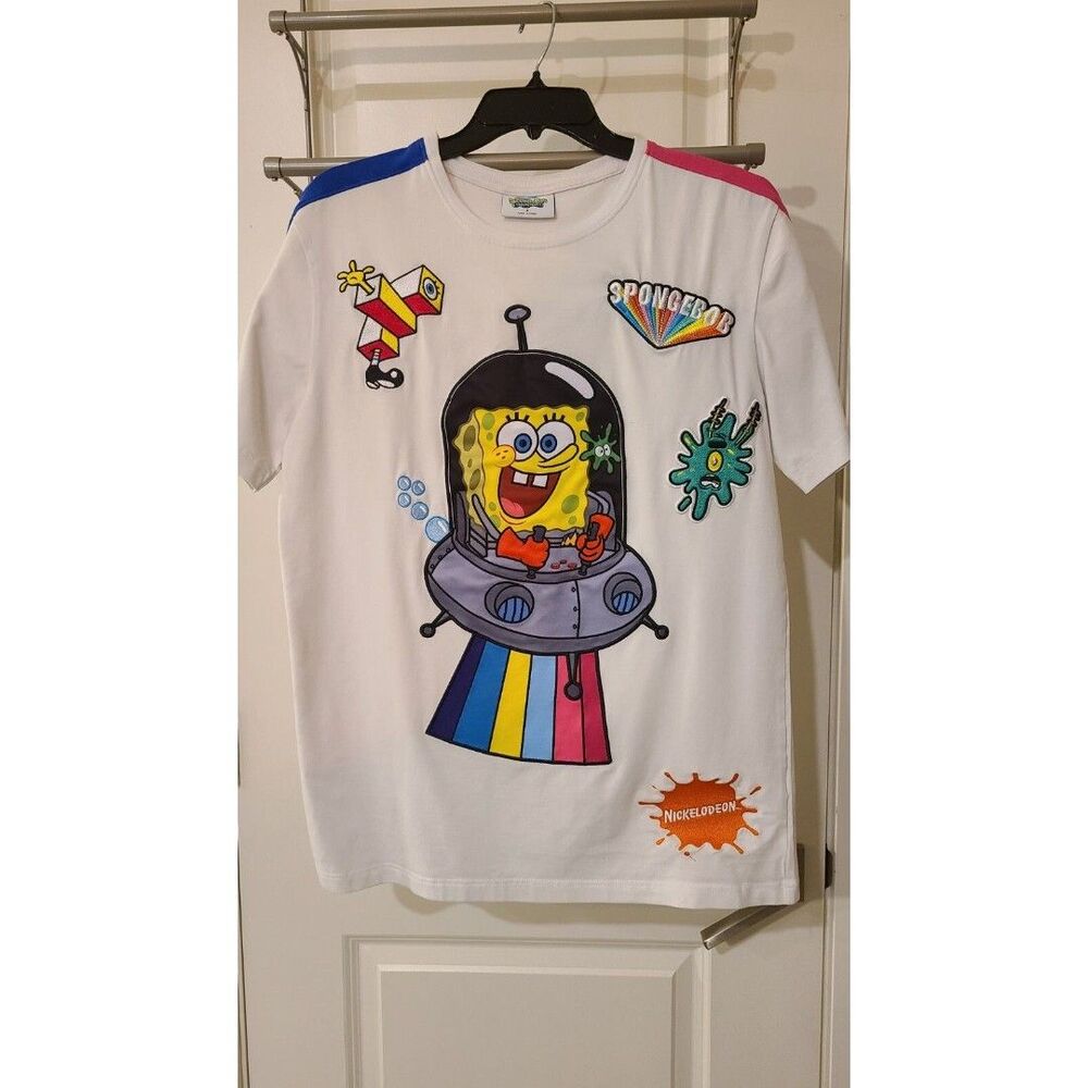 Sponge Bob Squarepants Stephen Hillenburg White Embroidered Shirt Large